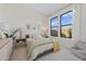 Cozy bedroom with dinosaur-themed wallpaper, plush carpeting, and ample natural light from large windows at 42046 N Golden Trl, San Tan Valley, AZ 85140