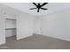 Bright bedroom with neutral carpet, a ceiling fan, and a walk-in closet at 26631 S 169Th Pl, Queen Creek, AZ 85142