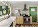 The kitchen features marble countertops, stainless steel appliances, and trendy gold accents and bright green door at 7608 E Avalon Dr, Scottsdale, AZ 85251