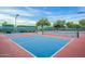 Outdoor pickleball court featuring vibrant colors, net, and ample space for recreational play at 9645 W Kimberly Way, Peoria, AZ 85382