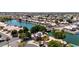 Breathtaking aerial view of a waterfront neighborhood, showcasing beautiful homes with private docks and lush landscaping at 20410 N 51St Dr, Glendale, AZ 85308