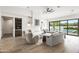 Bright living room featuring modern furniture, hardwood floors, and sliding glass doors to the pool at 5410 E Verde Ln, Phoenix, AZ 85018