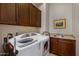 Functional laundry room featuring a washer/dryer, overhead cabinets, and a built-in sink area at 6694 S Banning St, Gilbert, AZ 85298