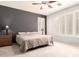 Serene bedroom featuring neutral colors, a ceiling fan and large windows with shutter blinds at 81 E Rock Wren Dr, San Tan Valley, AZ 85143
