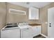 Functional laundry room with modern washer/dryer and white cabinetry to accommodate all laundry needs at 9225 E Pine Valley Rd, Scottsdale, AZ 85260