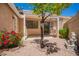 Serene backyard with lush rose bushes and a mature tree providing shade and beauty at 2039 W Ronald Rd, Phoenix, AZ 85029