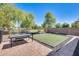 Large backyard featuring a neatly maintained artificial turf lawn, a patio and a perimeter fence for privacy at 11822 W Softwind Dr, Sun City, AZ 85373