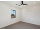 Minimalist bedroom with plush carpet, black trim windows, and a ceiling fan at 3323 N 81St St, Mesa, AZ 85207