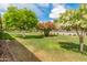 Lush community greenspace featuring mature trees, flowering shrubs, and well-maintained lawn at 12714 W Copperstone Dr, Sun City West, AZ 85375
