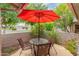 Cozy patio area complete with dining table and umbrella at 12714 W Copperstone Dr, Sun City West, AZ 85375