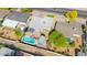 Bird's eye view of the property with a backyard pool, shaded pergola, and tidy landscaping at 2410 N 40Th St, Phoenix, AZ 85008