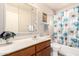 Bathroom with a floral shower curtain, neutral walls, a sink and a well-lit mirror at 720 S Rosemont --, Mesa, AZ 85206
