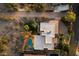 Overhead view of private backyard and pool surrounded by lush landscaping at 7631 N 20Th St, Phoenix, AZ 85020