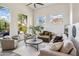 Cozy living room with stylish decor, plush furnishings, and expansive windows overlooking a vibrant garden at 7631 N 20Th St, Phoenix, AZ 85020