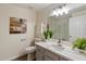 Bathroom with grey vanity, modern faucet, and walk-in shower at 9555 E Raintree Dr # 1055, Scottsdale, AZ 85260