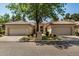 Charming home boasts mature trees, manicured lawn, and two-car garages at 9649 E Holiday Way, Sun Lakes, AZ 85248