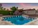 Sparkling pool with elegant landscaping, including trees and flowers, creates a serene backyard oasis at 9736 E Ironwood Dr, Scottsdale, AZ 85258