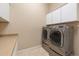 Convenient laundry room boasts a modern washer and dryer set with ample storage space above at 11448 E Blue Sky Dr, Scottsdale, AZ 85262
