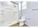 Bright bathroom with shower and toilet accented by modern fixtures at 18286 La Posada Ct, Gold Canyon, AZ 85118