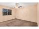 Bedroom features a ceiling fan, neutral walls, and carpeted floor at 3540 E Dolphin Ave, Mesa, AZ 85204