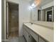 Bathroom featuring a shower and vanity with a large mirror at 4444 E Paradise Village N Pkwy # 252, Phoenix, AZ 85032