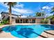 Beautiful blue private pool surrounded by lush landscaping and a covered patio at 5751 E Ludlow Dr, Scottsdale, AZ 85254