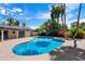 Beautiful blue private pool surrounded by lush landscaping and a covered patio at 5751 E Ludlow Dr, Scottsdale, AZ 85254