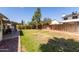 Wide backyard featuring a covered patio with ample green space and a wood fence at 7302 W Meadowbrook Ave, Phoenix, AZ 85033