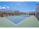 Outdoor pickleball court with blue and green surface, surrounded by a fence within a community setting on a clear, sunny day at 8021 E Jasmine St, Mesa, AZ 85207