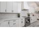 Kitchen featuring stainless steel appliances, white cabinets, and light countertops at 8941 E Maple Dr, Scottsdale, AZ 85255