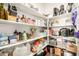 Organized walk-in pantry with shelving filled with various food items, containers, and appliances at 30208 W Fairmount Ave, Buckeye, AZ 85396