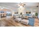 Bright living room with hardwood floors, neutral furniture, ceiling fan, and views to dining and another living space at 858 S Portland --, Mesa, AZ 85206
