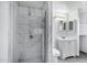 Newly remodeled bathroom features modern shower and vanity, all with stylish design elements at 9522 E Quarterline Rd, Mesa, AZ 85207