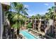 Community swimming pool framed by palm trees, manicured grounds, and residential buildings at 1701 E Colter St # 488, Phoenix, AZ 85016