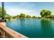 Scenic pond with mature trees creating a tranquil and picturesque community landscape at 4024 E Maplewood St, Gilbert, AZ 85297