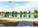 Peaceful community pond surrounded by lush trees, green grass, and well-maintained sidewalks at 4024 E Maplewood St, Gilbert, AZ 85297