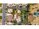 Overhead view of a community with a pool, lush landscaping, green spaces, and charming architecture at 4203 E Hazelwood St, Phoenix, AZ 85018