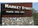 Market Street community sign indicating shopping, dining, and offices, set on a stone base at 9087 E Mountain Spring Rd, Scottsdale, AZ 85255