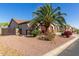 Beautifully landscaped desert home with a two-car garage, a wooden side gate, and native palm and flowering plants at 1019 N Tambor Cir, Mesa, AZ 85207