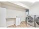 Functional laundry room with ample storage, countertop space, and modern washer and dryer units for efficient chores at 2431 E Laurel St, Mesa, AZ 85213