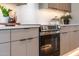 Modern kitchen with stainless steel appliances, white countertops, stylish cabinets, and decorative backsplash at 2178 E La Jolla Dr, Tempe, AZ 85282