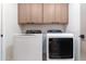 Laundry room featuring modern washer, dryer, and overhead cabinets at 2178 E La Jolla Dr, Tempe, AZ 85282