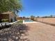 Backyard with pool, artificial turf, gravel, and covered patio area at 6557 S Classic Way, Gilbert, AZ 85298