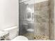 Bathroom featuring a shower with glass door, toilet, and granite countertop sink at 6557 S Classic Way, Gilbert, AZ 85298