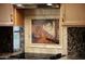 Elegant kitchen backsplash featuring a beautifully framed picture above the range at 14823 W Windsor Ave, Goodyear, AZ 85395