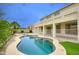 Backyard with a sparkling pool, palm trees, and a well-maintained patio area perfect for outdoor relaxation at 14823 W Windsor Ave, Goodyear, AZ 85395