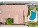 Aerial view showcases the home's backyard, pool, roof, and mature landscaping at 2930 E Quiet Hollow Ln, Phoenix, AZ 85024