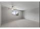 Bedroom featuring neutral carpet and a window with view of palm trees at 3407 E Pueblo Ave, Mesa, AZ 85204