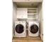 Convenient laundry room equipped with modern washer and dryer, plus built-in storage cabinets at 2821 S Skyline Dr # 156, Mesa, AZ 85212