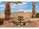Backyard water feature with mature palm trees creating a desert oasis at 3700 N 149Th Ln, Goodyear, AZ 85395